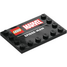 LEGO Zwart Tegel 4 x 6 met Noppen aan 3 Edges met "SPIDER-Man" Marvel (6180 / 106204)