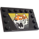 LEGO Zwart Tegel 4 x 6 met Studs Aan 3 Edges met Tijger Patroon Sticker (6180)