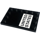 LEGO Black Tile 4 x 6 with Studs on 3 Edges with 'UNITED STATES' Sticker (6180)