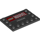 LEGO Schwarz Fliese 4 x 6 mit Bolzen auf 3 Edges mit 'VENOM' und Marvel Logo (6180 / 77242)