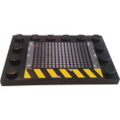 LEGO Black Tile 4 x 6 with Studs on 3 Edges with Vent, Rivets, and Yellow/Black Hazard Stripes (Pattern 1) Sticker (6180)
