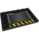 LEGO Black Tile 4 x 6 with Studs on 3 Edges with Vent, Rivets, and Yellow/Black Hazard Stripes (Pattern 2) Sticker (6180)