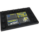 LEGO Black Tile 4 x 6 with Studs on 3 Edges with Warning, Wanted Poster, and Map Sticker (6180)