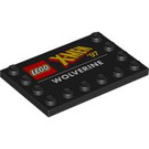 LEGO Schwarz Fliese 4 x 6 mit Bolzen auf 3 Edges mit "X-MEN Wolverine" (6180 / 100383)