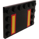LEGO Black Tile 4 x 6 with Studs on 3 Edges with Yellow Stripes with Red Border Sticker (6180)