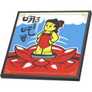LEGO Black Tile 6 x 6 with Nezha Standing on a Lotus Flower Sticker with Bottom Tubes