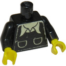 LEGO Zwart Torso met Wit Collar en 2 Pockets (973)