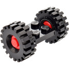 LEGO Vintage Axle Plate With Red Wheel Hub and Medium Offset Treaded Tyre