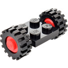 LEGO Vintage Axle Plate With Red Wheel Hub and Small Offset Treaded Tyre