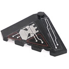LEGO Black Wedge 4 x 4 (18°) Corner with Silver and Dark Red Circuitry and Skull Left Sticker (43708)