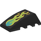 LEGO Black Wedge 4 x 4 Triple Curved without Studs with Yellow, Lime and Turquoise Flame Sticker (47753)