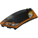 LEGO Black Wedge Curved 3 x 8 x 2 Left with Skull with Flames, Headlight, Orange Pattern Sticker (41750)