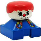 LEGO Blue 2 x 2 Duplo Base Brick Figure - Clown face and suspenders, Red Hair, white head with Red Clown nose Duplo Figure