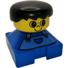 LEGO Blue 2x2 Duplo Base Brick Figure - Striped Overalls, yellow head, Black Hair Duplo Figure