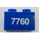 LEGO Blauw Steen 1 x 2 met '7760' Sticker met buis aan de onderzijde (3004)