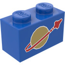 LEGO Blauw Steen 1 x 2 met Classic Ruimte logo met buis aan de onderzijde (3004)