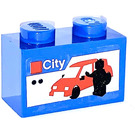 LEGO Blau Backstein 1 x 2 mit Lego Set Package "City" Aufkleber mit Unterrohr (3004)