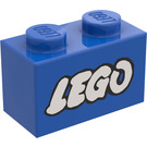 LEGO Blue Brick 1 x 2 with "LEGO" with Bottom Tube (3004)