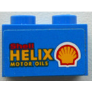 LEGO Blue Brick 1 x 2 with "Shell HELIX MOTOR OILS" Sticker with Bottom Tube (3004)