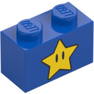 LEGO Blue Brick 1 x 2 with Super Star with Bottom Tube (3004 / 76888)