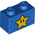 LEGO Blauw Steen 1 x 2 met Super Star met buis aan de onderzijde (3004 / 76888)