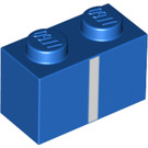 LEGO Blauw Steen 1 x 2 met Wit Stripe met buis aan de onderzijde (3004 / 66681)