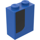 LEGO Blauw Steen 1 x 2 x 2 met Blauw en Zwart Links Sticker met Stud houder aan de binnenzijde (3245)