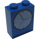 LEGO Blue Brick 1 x 2 x 2 with Clock with Inside Axle Holder (3245)