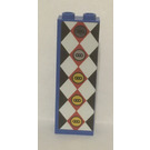LEGO Blue Brick 1 x 2 x 5 with White diamond detail Sticker with Stud Holder (2454)