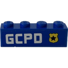 LEGO Blue Brick 1 x 4 with Badge and 'GCPD' (Model Right) Sticker (3010)