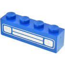 LEGO Blå Klods 1 x 4 med Chrome Sølv Bil Grille og Headlights (Trykt) (3010 / 6146)