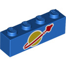 LEGO Blauw Steen 1 x 4 met Classic Ruimte logo (3010 / 55960)