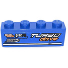 LEGO Blauw Steen 1 x 4 met 'een', 'DISC breakers' en 'TURBO drive' (Rechtsaf) Sticker (3010)