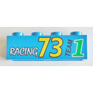 LEGO Blauw Steen 1 x 4 met 'Racing 73 Team 1' (3010)