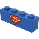 LEGO Blue Brick 1 x 4 with Red and Yellow Superman Logo (3010)