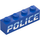 LEGO Blå Kloss 1 x 4 med Slanted 'Polis' logotyp (1414 / 3010)