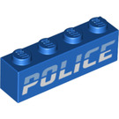 LEGO Blue Brick 1 x 4 with Slanted 'POLICE' Logo (1414 / 3010)