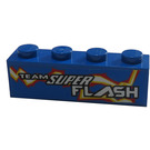 LEGO Blauw Steen 1 x 4 met "Team Super Flash" (Links) Sticker (3010)