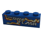 LEGO Blue Brick 1 x 4 with "Team Super Flash" (right) Sticker (3010)