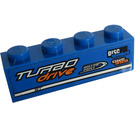 LEGO Blauw Steen 1 x 4 met 'TURBO drive', 'DISC breakers' en 'een' (Links) Sticker (3010)