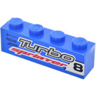 LEGO Blue Brick 1 x 4 with 'Turbo Sprinter' (Left) Sticker (3010)