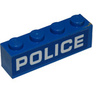 LEGO Blau Backstein 1 x 4 mit Weiß 'Polizei' Aufkleber (3010)