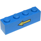 LEGO Blue Brick 1 x 4 with Yellow Left Arrow and Black Border (3010)