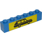 LEGO Blauw Steen 1 x 6 met Auto Aan Geel Background Sticker (3009)