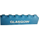 LEGO Синій Цегла 1 x 6 з "GLASGOW" в Білий print (3009)