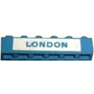 LEGO Синій Цегла 1 x 6 з "LONDON" на Білий background (3009)