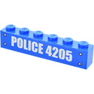 LEGO Blue Brick 1 x 6 with Police 4205 Sticker (3009)