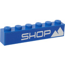 LEGO Blue Brick 1 x 6 with 'SHOP' and Mountains Sticker (3009)