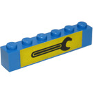 LEGO Blauw Steen 1 x 6 met Moersleutel Aan Geel Background Sticker (3009)