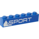 LEGO Blue Brick 1 x 6 with 'SPORT' and Mountains Sticker (3009)